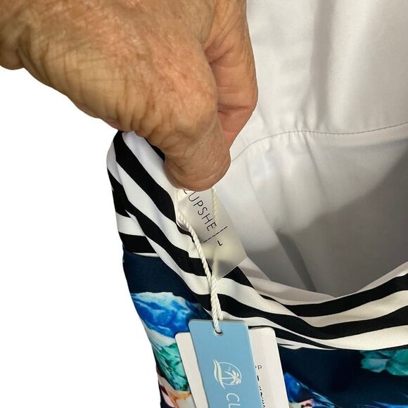 CUPSHE One-Piece Swim Suit Floral Stripes Deep V Halter Style Open Back Size L - Picture 10 of 14